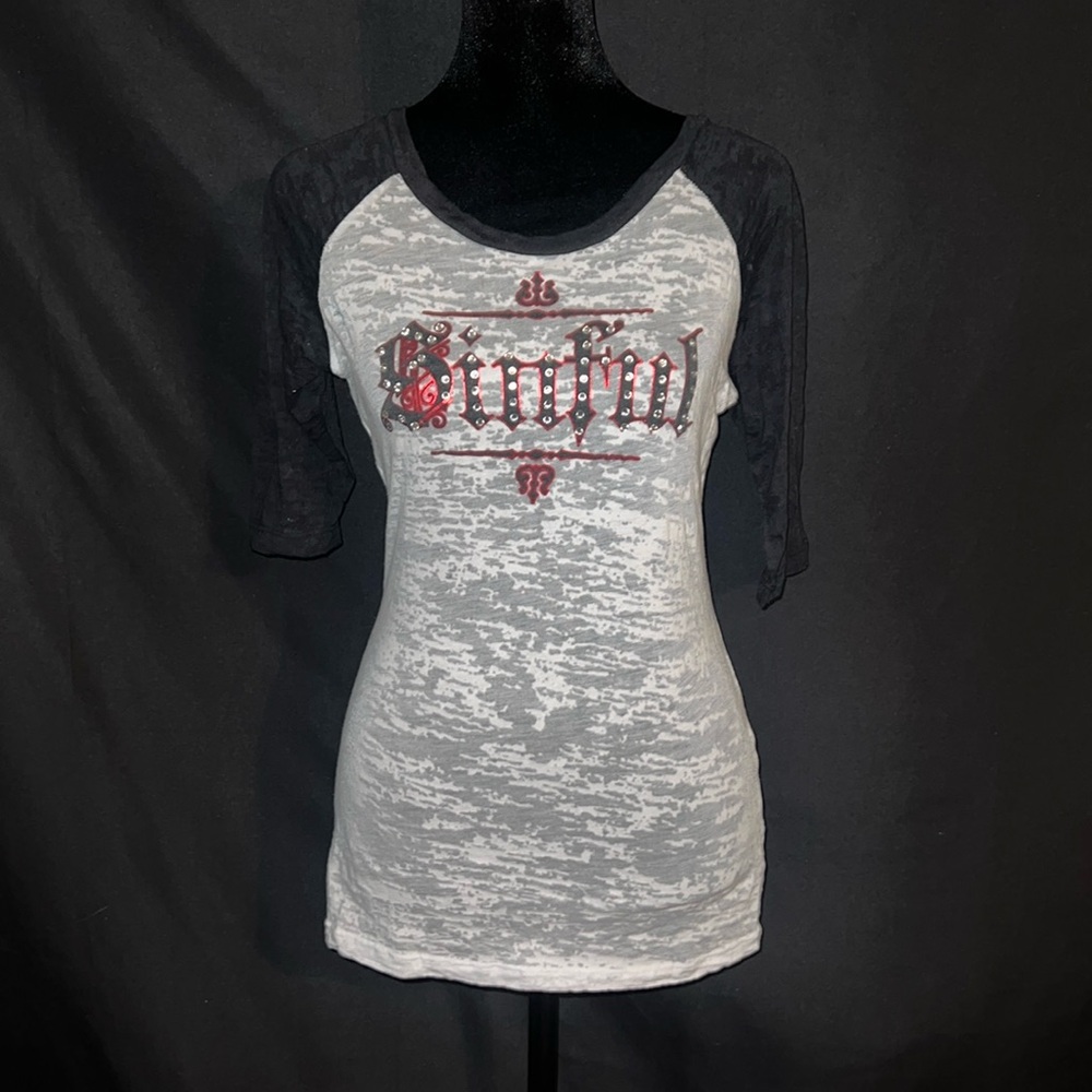 Sinful Burnout Baseball 3/4 Sleeve Shirt- Medium